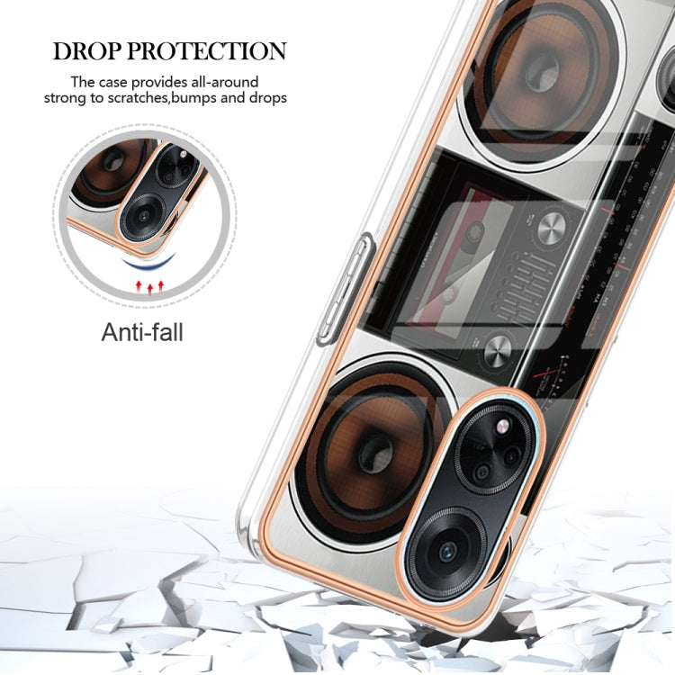 For OPPO A98 Electroplating Marble Dual-side IMD Phone Case(Retro Radio) by buy2fix