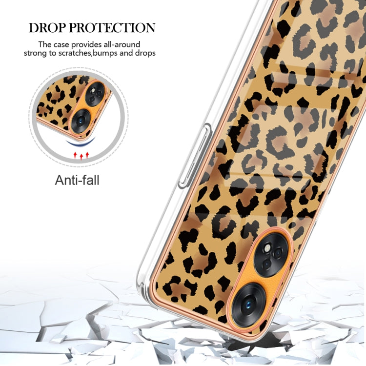 For OPPO Reno8 T 4G Electroplating Marble Dual-side IMD Phone Case(Leopard Print) by buy2fix