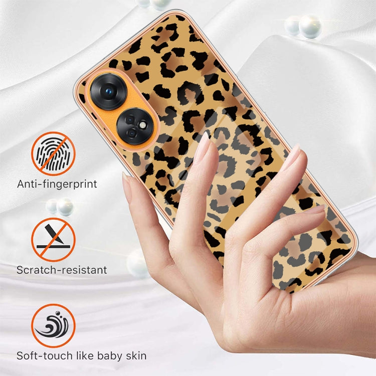 For OPPO Reno8 T 4G Electroplating Marble Dual-side IMD Phone Case(Leopard Print) by buy2fix