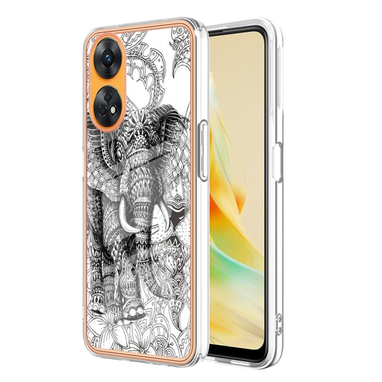 For OPPO Reno8 T 4G Electroplating Marble Dual-side IMD Phone Case(Totem Elephant) by buy2fix