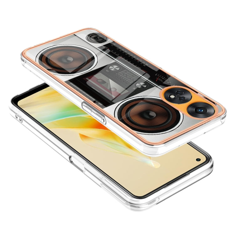 For OPPO Reno8 T 4G Electroplating Marble Dual-side IMD Phone Case(Retro Radio) by buy2fix