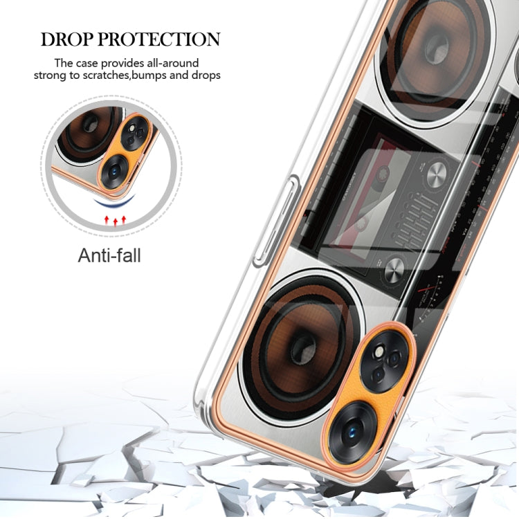 For OPPO Reno8 T 4G Electroplating Marble Dual-side IMD Phone Case(Retro Radio) by buy2fix