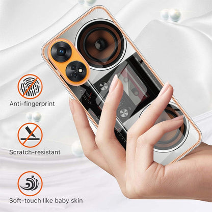 For OPPO Reno8 T 4G Electroplating Marble Dual-side IMD Phone Case(Retro Radio) by buy2fix