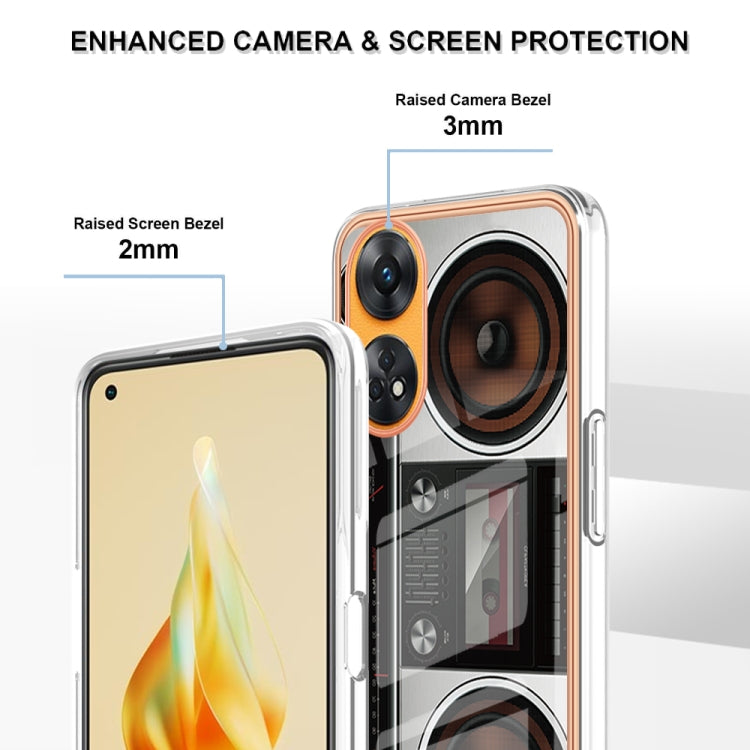 For OPPO Reno8 T 4G Electroplating Marble Dual-side IMD Phone Case(Retro Radio) by buy2fix