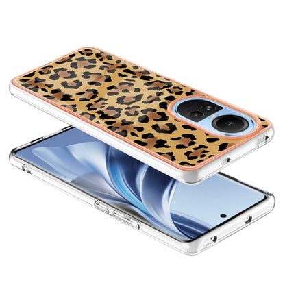 For OPPO Reno10 5G Global Electroplating Marble Dual-side IMD Phone Case(Leopard Print) by buy2fix