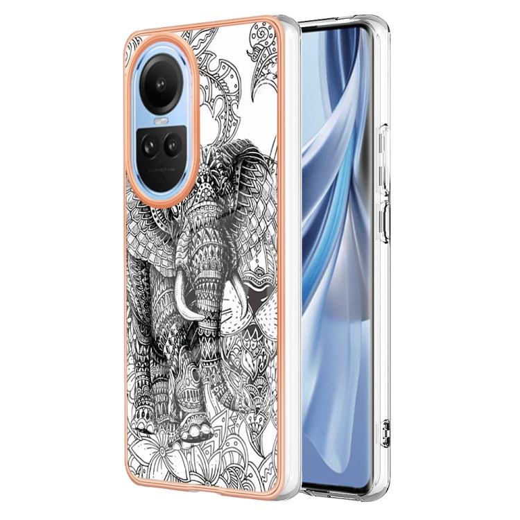 For OPPO Reno10 5G Global Electroplating Marble Dual-side IMD Phone Case(Totem Elephant) by buy2fix