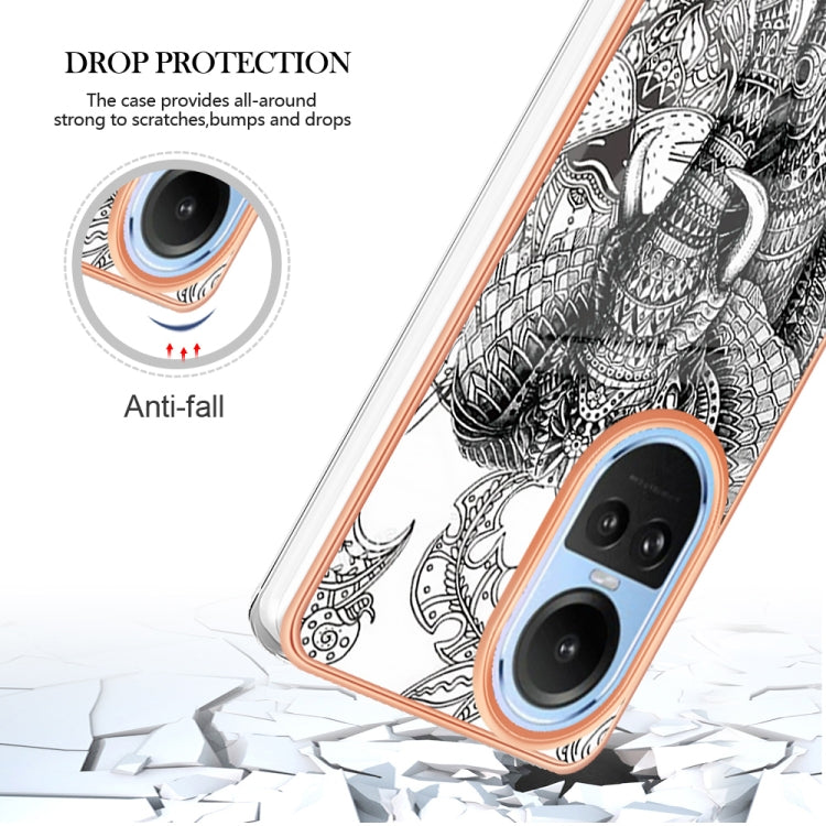 For OPPO Reno10 5G Global Electroplating Marble Dual-side IMD Phone Case(Totem Elephant) by buy2fix