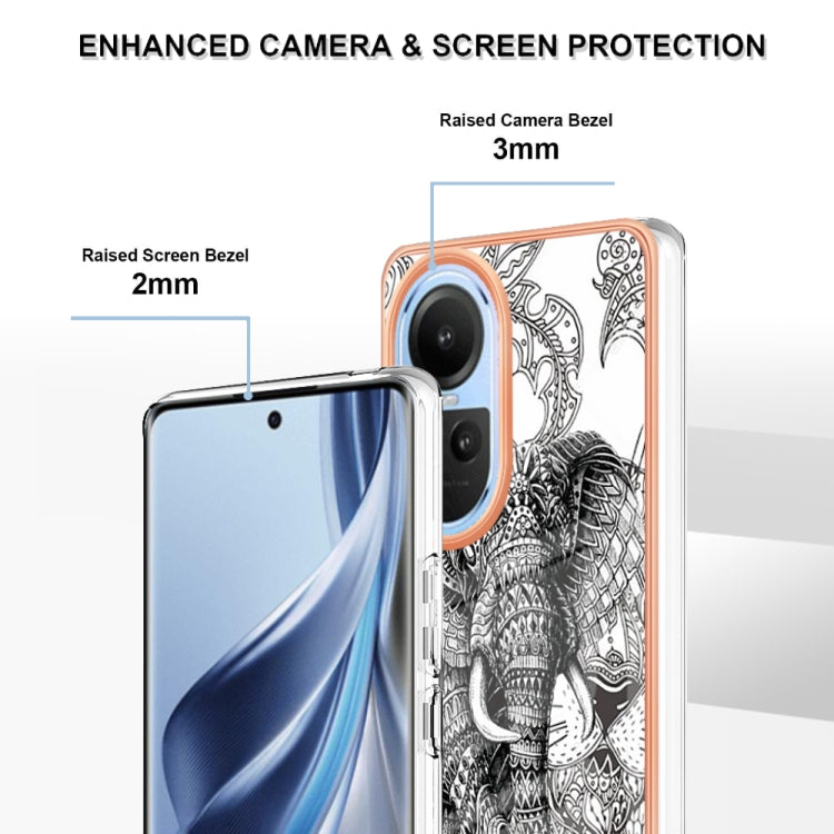 For OPPO Reno10 5G Global Electroplating Marble Dual-side IMD Phone Case(Totem Elephant) by buy2fix