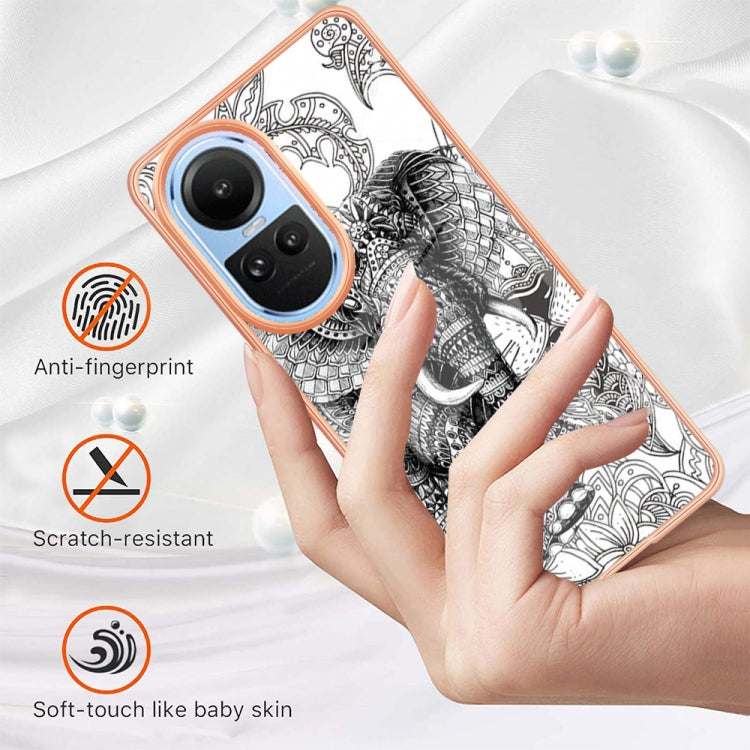 For OPPO Reno10 5G Global Electroplating Marble Dual-side IMD Phone Case(Totem Elephant) by buy2fix