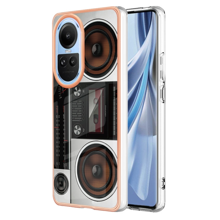 For OPPO Reno10 5G Global Electroplating Marble Dual-side IMD Phone Case(Retro Radio) by buy2fix