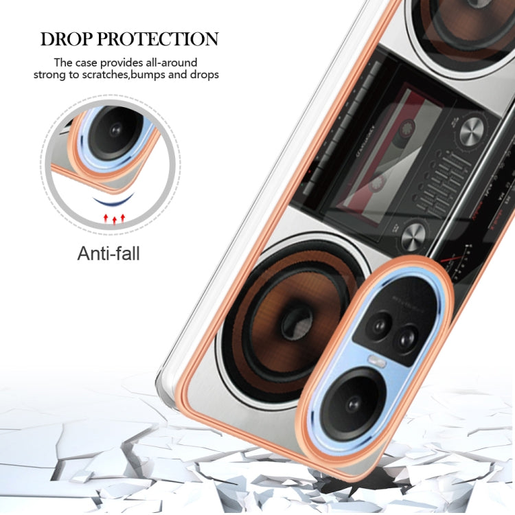 For OPPO Reno10 5G Global Electroplating Marble Dual-side IMD Phone Case(Retro Radio) by buy2fix
