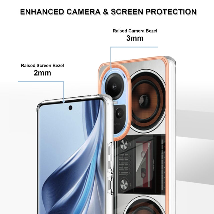 For OPPO Reno10 5G Global Electroplating Marble Dual-side IMD Phone Case(Retro Radio) by buy2fix