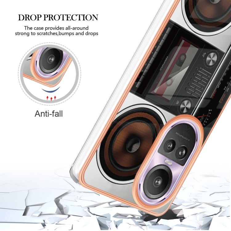 For OPPO Reno10 Pro 5G Global Electroplating Marble Dual-side IMD Phone Case(Retro Radio) by buy2fix