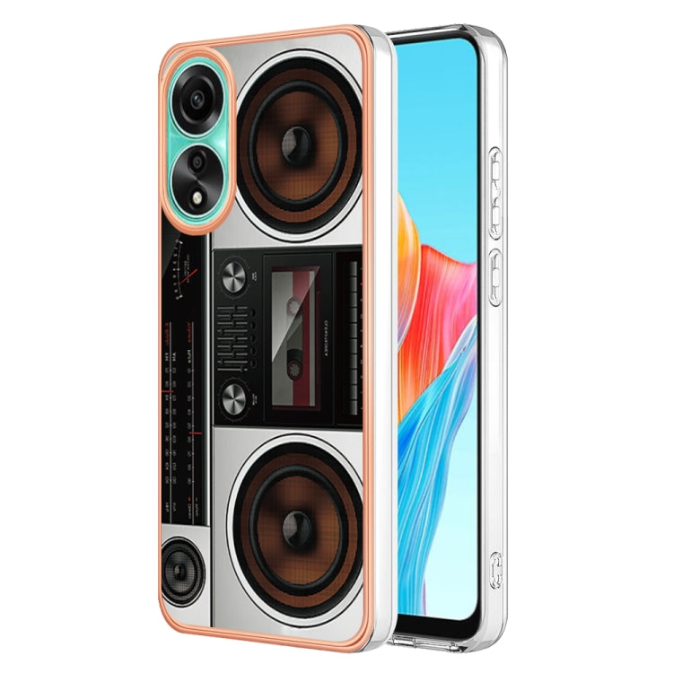 For OPPO A78 4G Electroplating Marble Dual-side IMD Phone Case(Retro Radio) by buy2fix