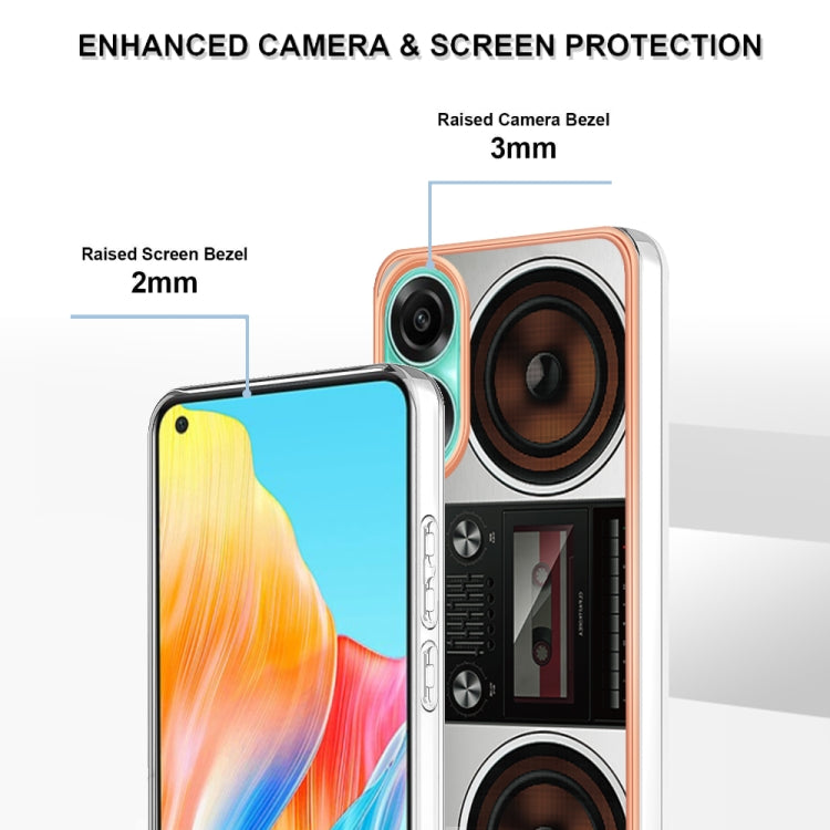 For OPPO A78 4G Electroplating Marble Dual-side IMD Phone Case(Retro Radio) by buy2fix