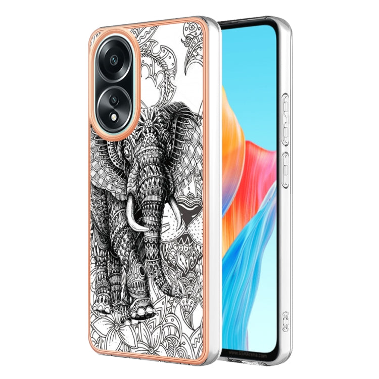 For OPPO A58 4G Electroplating Marble Dual-side IMD Phone Case(Totem Elephant) by buy2fix