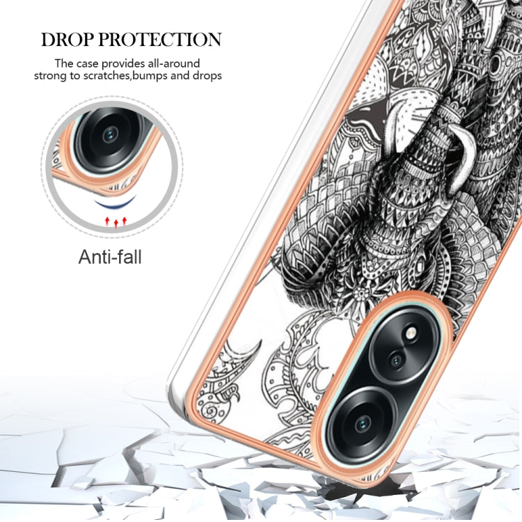 For OPPO A58 4G Electroplating Marble Dual-side IMD Phone Case(Totem Elephant) by buy2fix