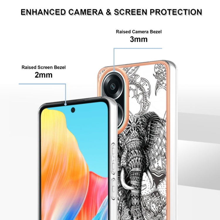 For OPPO A58 4G Electroplating Marble Dual-side IMD Phone Case(Totem Elephant) by buy2fix