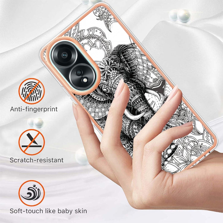 For OPPO A58 4G Electroplating Marble Dual-side IMD Phone Case(Totem Elephant) by buy2fix