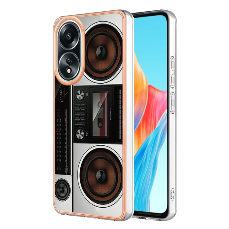 For OPPO A58 4G Electroplating Marble Dual-side IMD Phone Case(Retro Radio) by buy2fix
