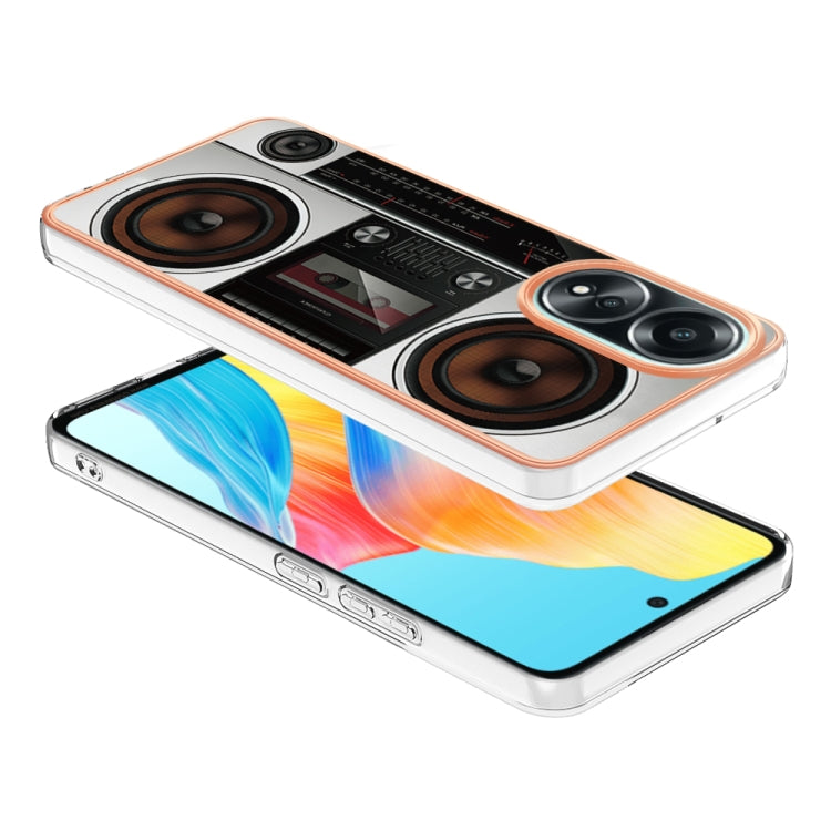 For OPPO A58 4G Electroplating Marble Dual-side IMD Phone Case(Retro Radio) by buy2fix