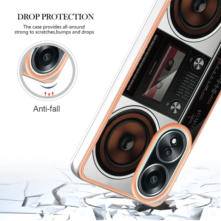For OPPO A58 4G Electroplating Marble Dual-side IMD Phone Case(Retro Radio) by buy2fix