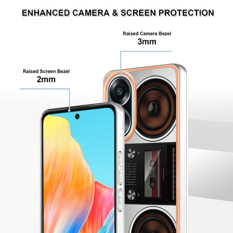 For OPPO A58 4G Electroplating Marble Dual-side IMD Phone Case(Retro Radio) by buy2fix