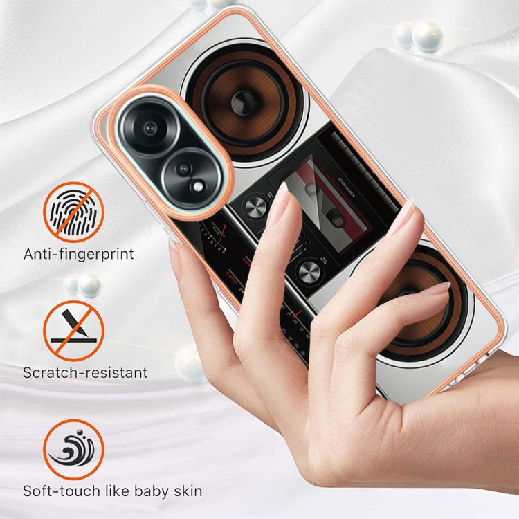 For OPPO A58 4G Electroplating Marble Dual-side IMD Phone Case(Retro Radio) by buy2fix