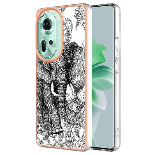 For OPPO Reno11 5G Global Electroplating Marble Dual-side IMD Phone Case(Totem Elephant) - OPPO Cases by buy2fix | Online Shopping UK | buy2fix