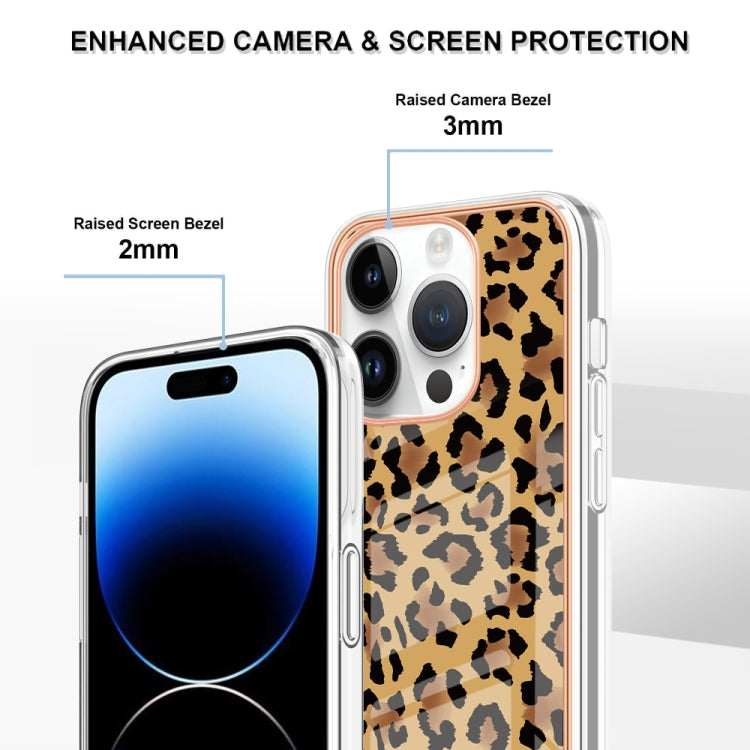 For iPhone 16 Pro Max Electroplating Marble Dual-side IMD Phone Case(Leopard Print) by buy2fix