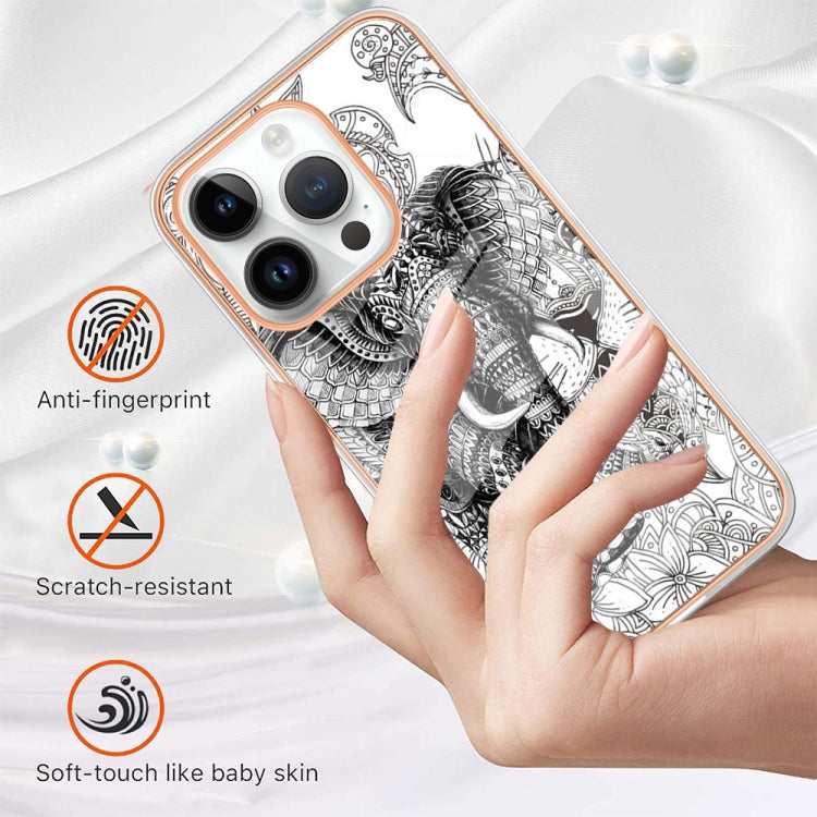 For iPhone 16 Pro Max Electroplating Marble Dual-side IMD Phone Case(Totem Elephant) by buy2fix