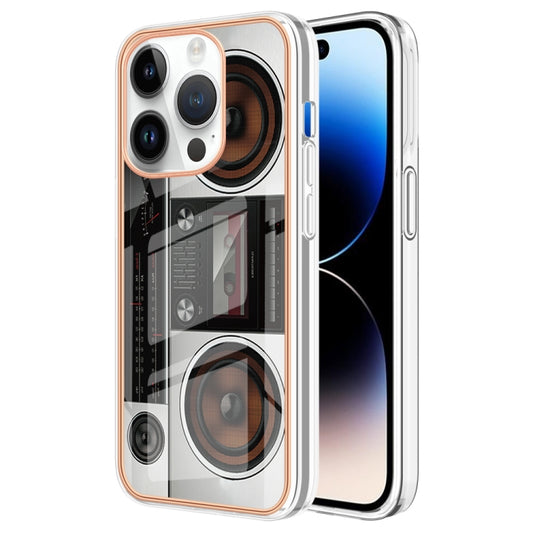 For iPhone 16 Pro Max Electroplating Marble Dual-side IMD Phone Case(Retro Radio) by buy2fix