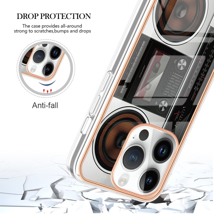 For iPhone 16 Pro Max Electroplating Marble Dual-side IMD Phone Case(Retro Radio) by buy2fix