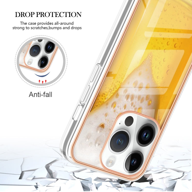 For iPhone 16 Pro Max Electroplating Marble Dual-side IMD Phone Case(Draft Beer) by buy2fix