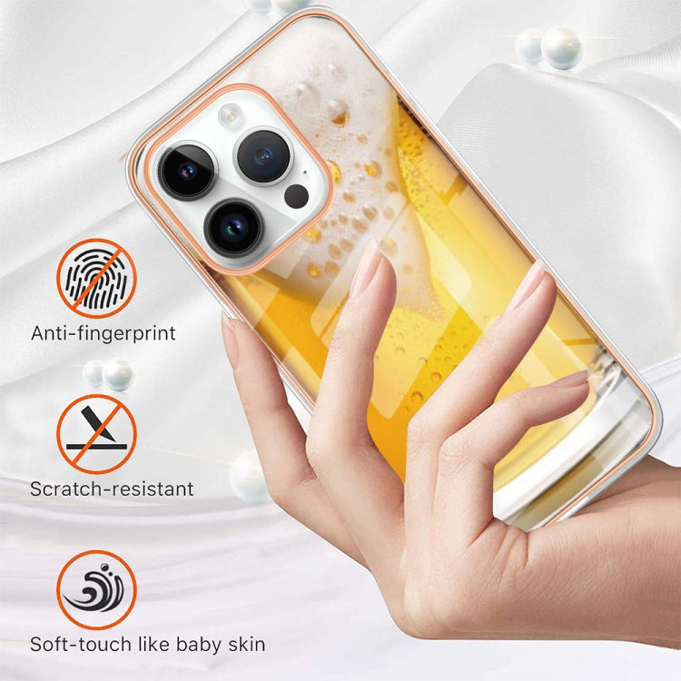 For iPhone 16 Pro Max Electroplating Marble Dual-side IMD Phone Case(Draft Beer) by buy2fix