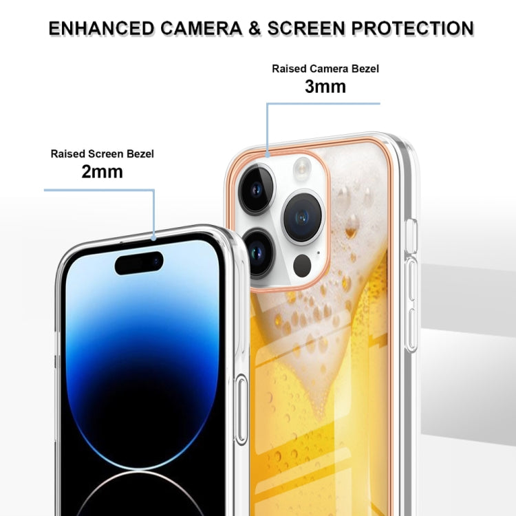 For iPhone 16 Pro Max Electroplating Marble Dual-side IMD Phone Case(Draft Beer) by buy2fix