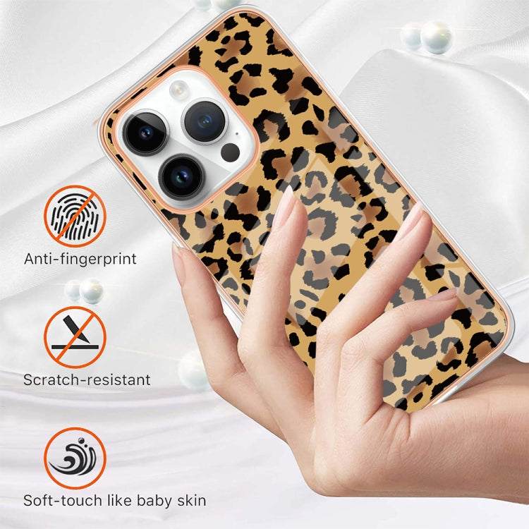 For iPhone 16 Pro Electroplating Marble Dual-side IMD Phone Case(Leopard Print) by buy2fix