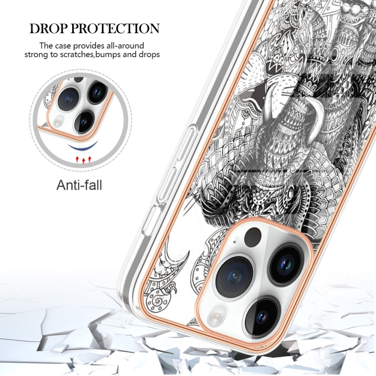 For iPhone 16 Pro Electroplating Marble Dual-side IMD Phone Case(Totem Elephant) by buy2fix
