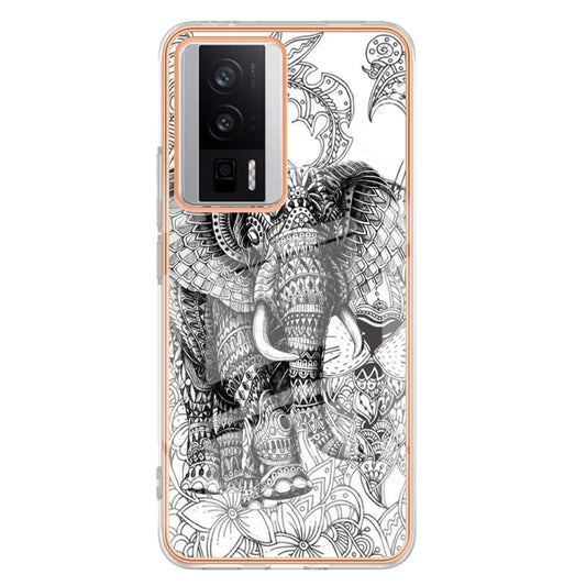 For Xiaomi Poco F5 Pro 5G / Redmi K60 Electroplating Marble Dual-side IMD Phone Case(Totem Elephant) by buy2fix
