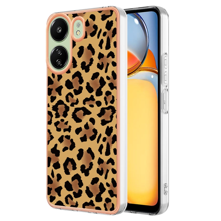 For Xiaomi Redmi 13C 4G Electroplating Marble Dual-side IMD Phone Case(Leopard Print) by buy2fix