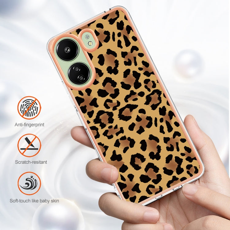 For Xiaomi Redmi 13C 4G Electroplating Marble Dual-side IMD Phone Case(Leopard Print) by buy2fix