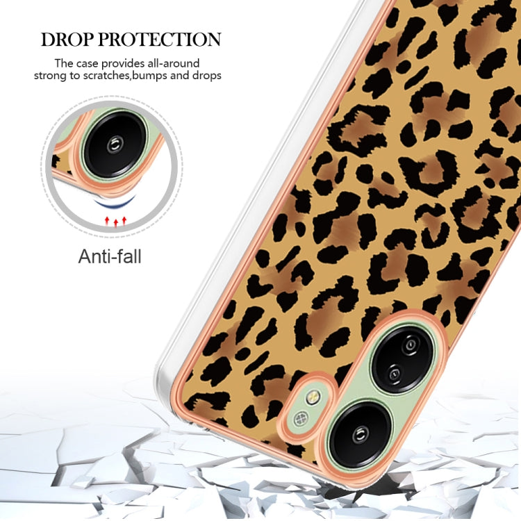 For Xiaomi Redmi 13C 4G Electroplating Marble Dual-side IMD Phone Case(Leopard Print) by buy2fix