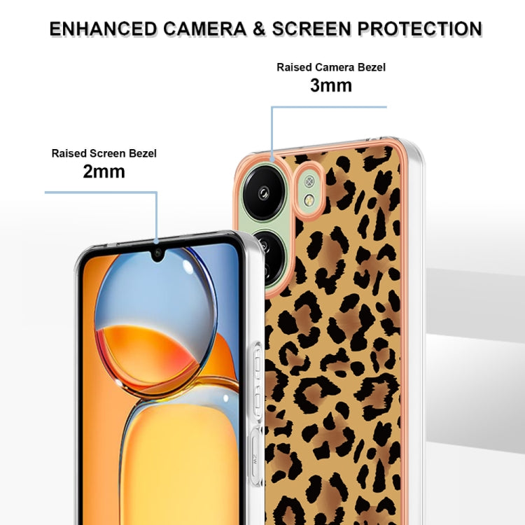 For Xiaomi Redmi 13C 4G Electroplating Marble Dual-side IMD Phone Case(Leopard Print) by buy2fix