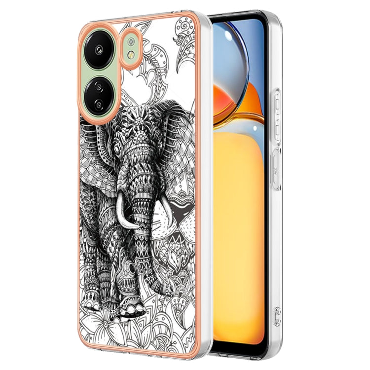 For Xiaomi Redmi 13C 4G Electroplating Marble Dual-side IMD Phone Case(Totem Elephant) by buy2fix