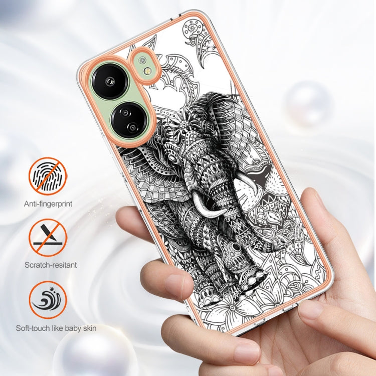For Xiaomi Redmi 13C 4G Electroplating Marble Dual-side IMD Phone Case(Totem Elephant) by buy2fix