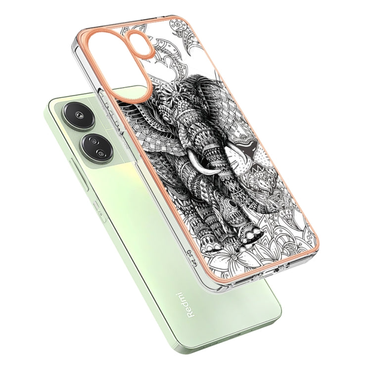 For Xiaomi Redmi 13C 4G Electroplating Marble Dual-side IMD Phone Case(Totem Elephant) by buy2fix