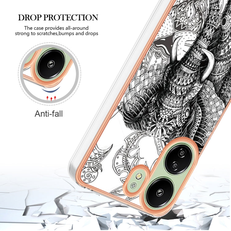 For Xiaomi Redmi 13C 4G Electroplating Marble Dual-side IMD Phone Case(Totem Elephant) by buy2fix