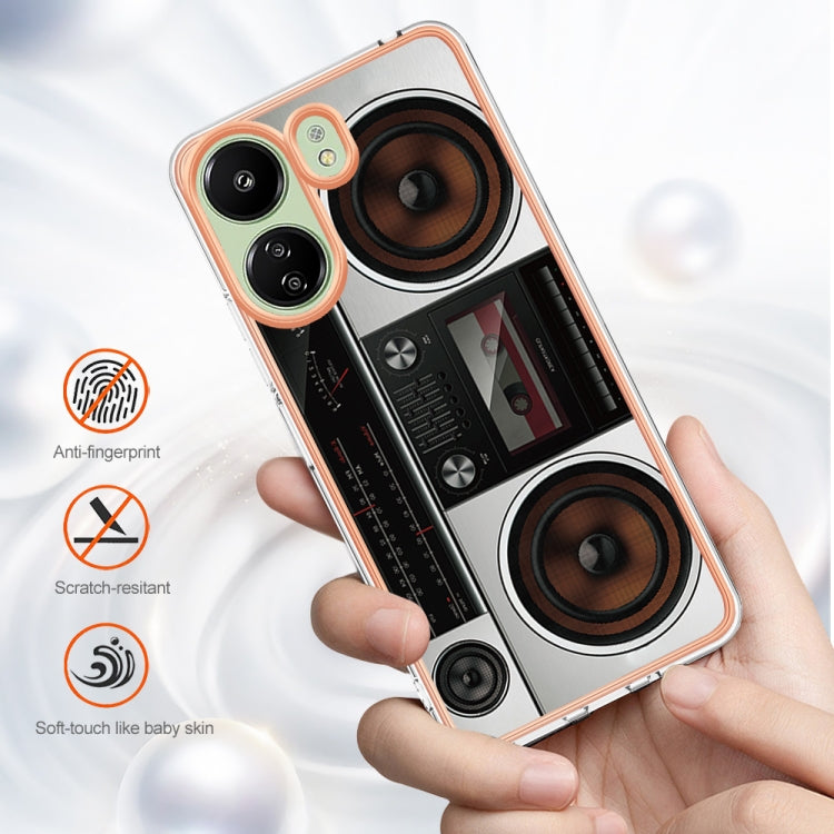 For Xiaomi Redmi 13C 4G Electroplating Marble Dual-side IMD Phone Case(Retro Radio) by buy2fix