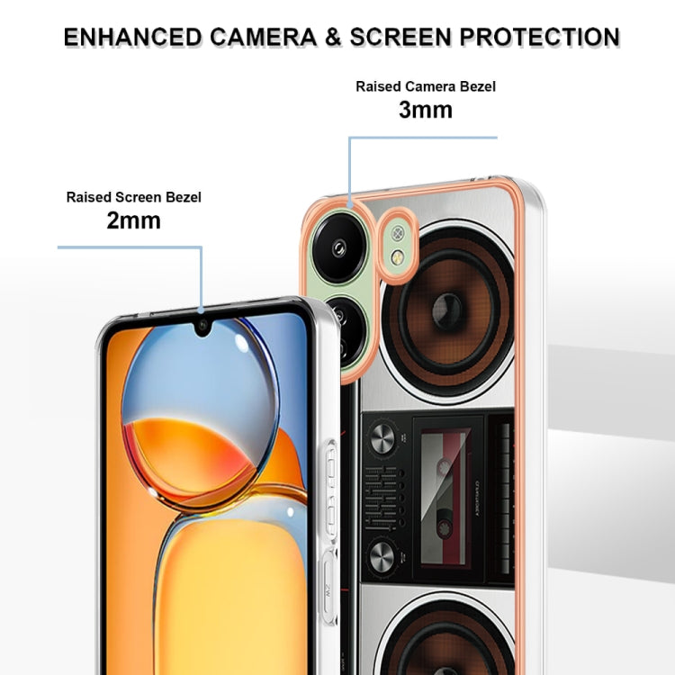 For Xiaomi Redmi 13C 4G Electroplating Marble Dual-side IMD Phone Case(Retro Radio) by buy2fix