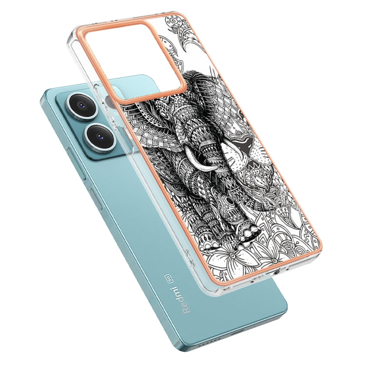 For Xiaomi Redmi Note 13 5G Electroplating Marble Dual-side IMD Phone Case(Totem Elephant) - Xiaomi Cases by buy2fix | Online Shopping UK | buy2fix